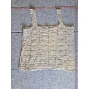 Collectif Crochet Knit Tank Top Cream Ivory Sleeveless Boho Festival Medium